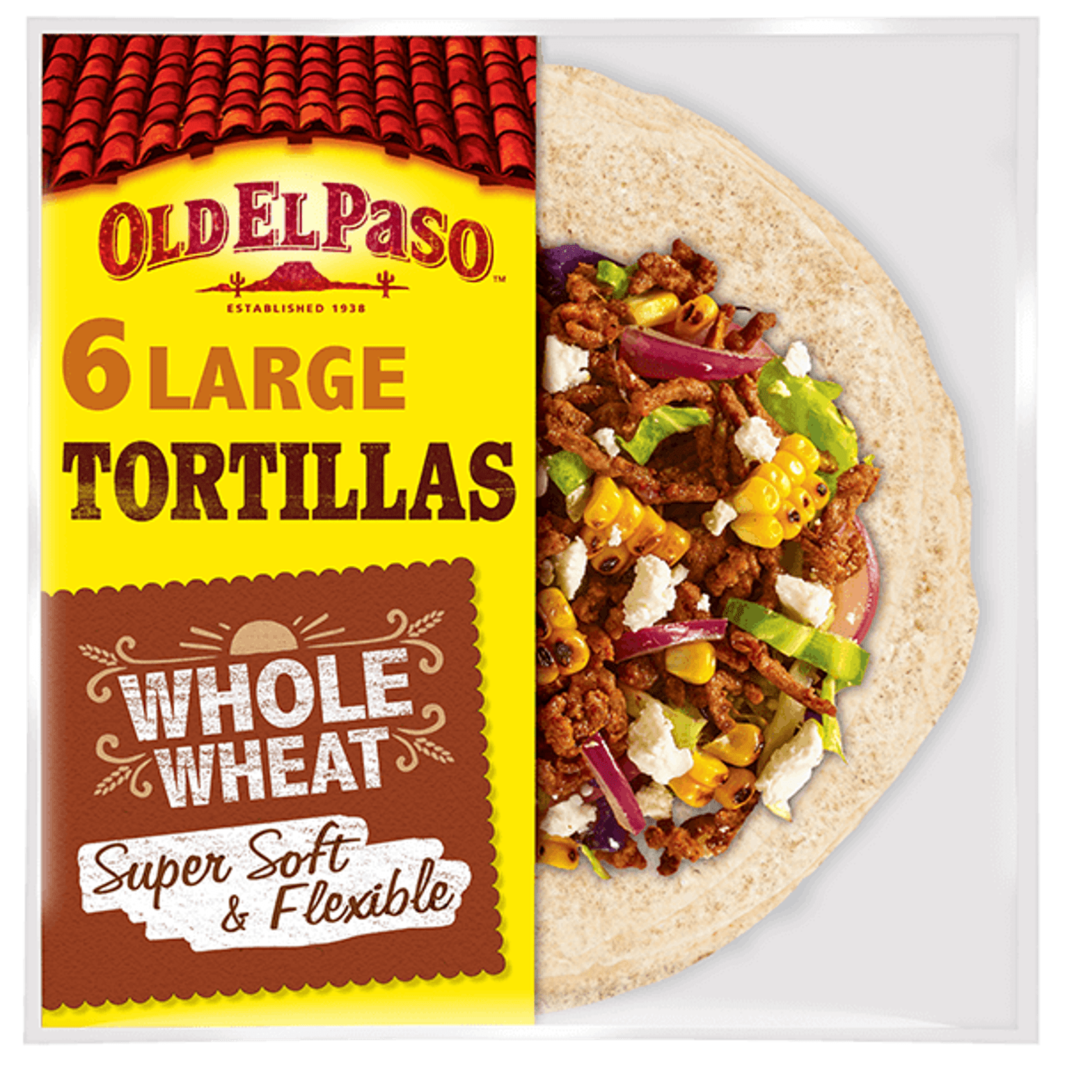 pack of Old El Paso's 6 large whole wheat tortillas (350g)